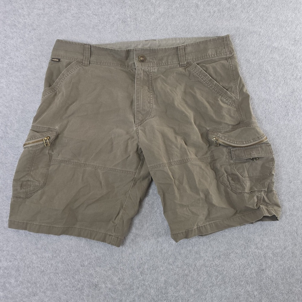 Kuhl Ambush Cargo Shorts Mens 38 Olive Hiking Multi Pocket Stretch Patina Dye